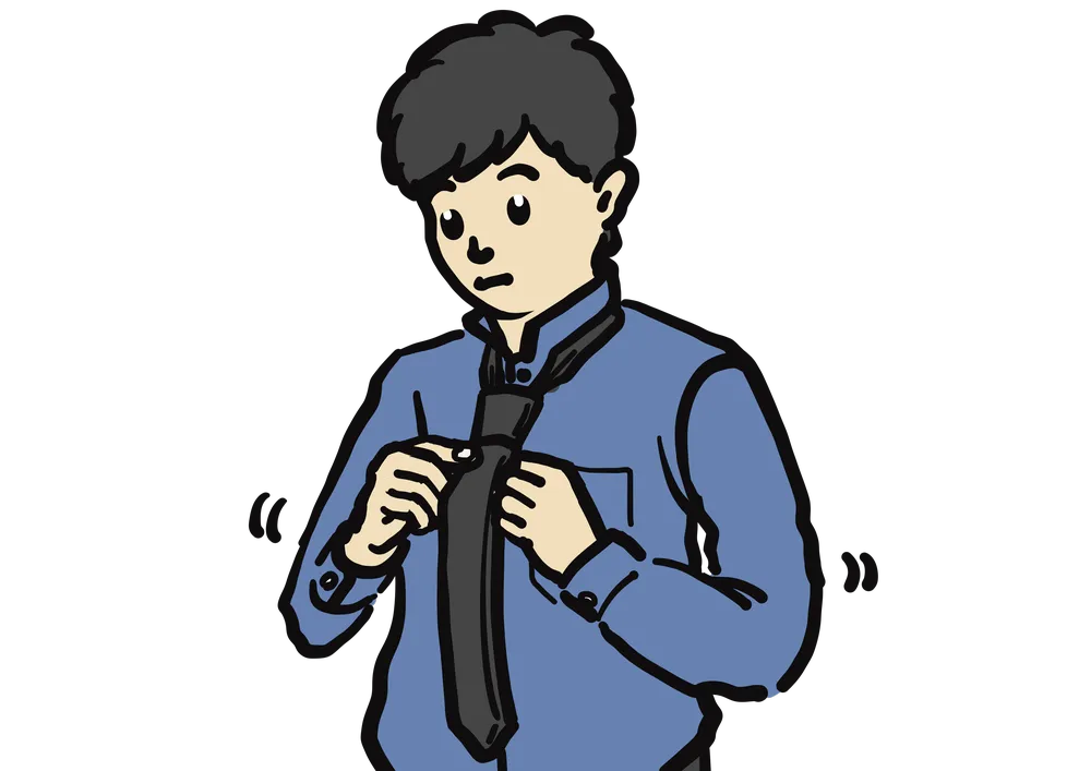 ネクタイを締めている途中の男性のイラスト