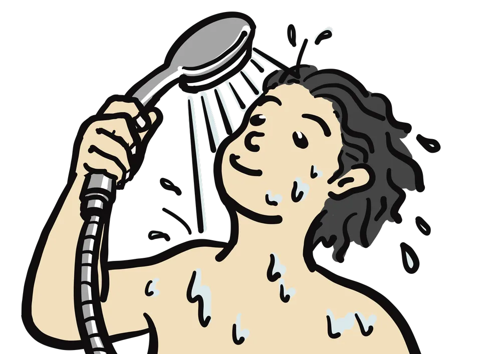シャワーを浴びる男性のイラスト